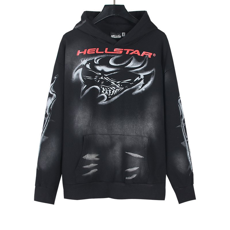 Hellstar Washed Black Graphic Hoodie — front
