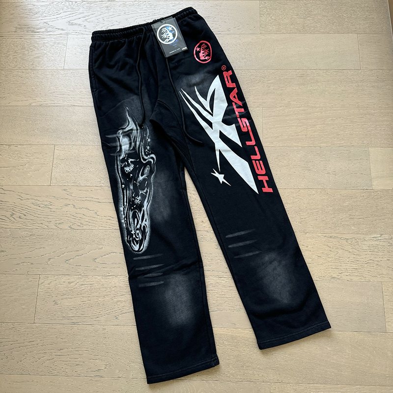 Hellstar Washed Black Graphic Sweatpants — context