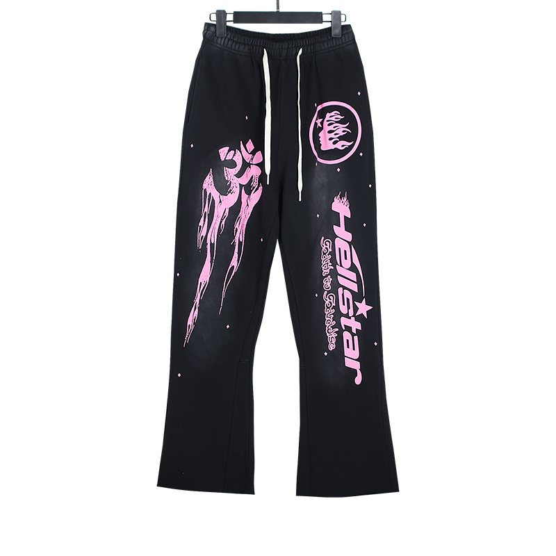 Hellstar Washed Black Pink Graphic Flared Sweatpants — hero