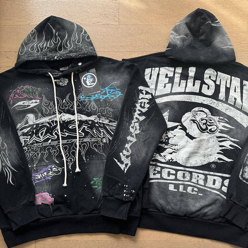 Hellstar Washed Black Records Graphic Hoodie — context