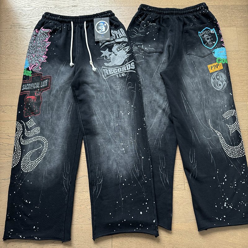 Hellstar Records Rhinestone Flared Sweatpants — context