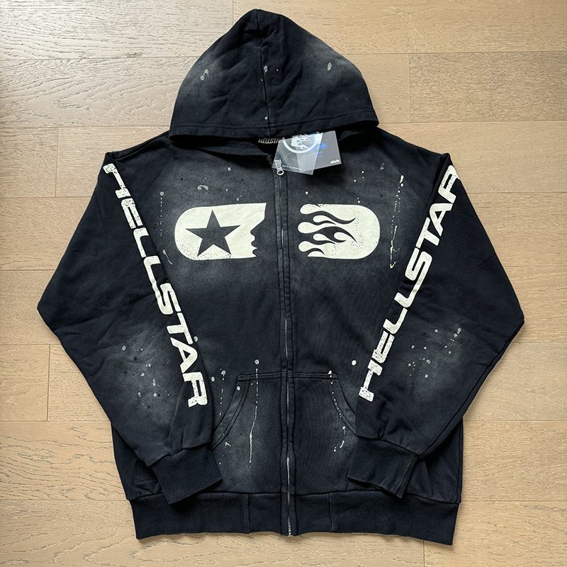 Hellstar Paint-Splatter Zip-Up Hoodie — context