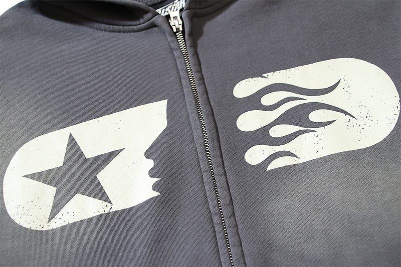 Hellstar Star & Flame Graphic Zip Hoodie — detail