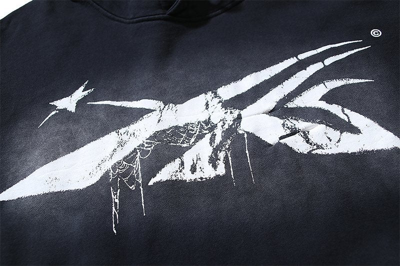 Hellstar Washed Black Graphic Pullover Hoodie — detail