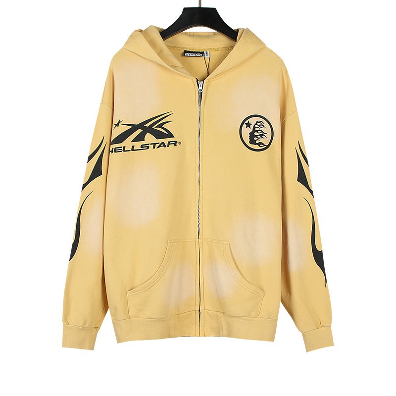 Hellstar Washed Yellow Graphic Zip Hoodie — front