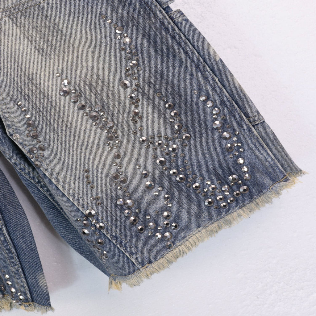 Hellstar Flame Rhinestone Denim Shorts — detail