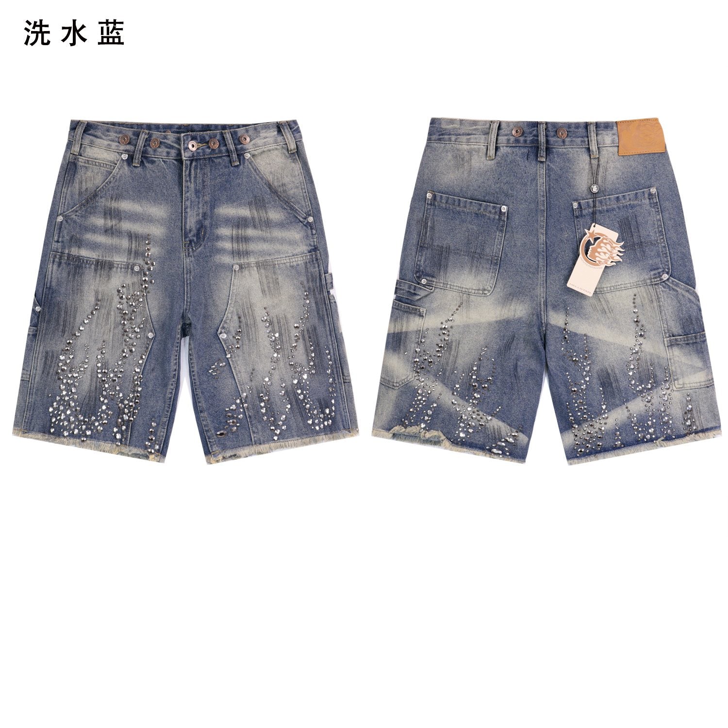 Hellstar Flame Rhinestone Denim Shorts — hero