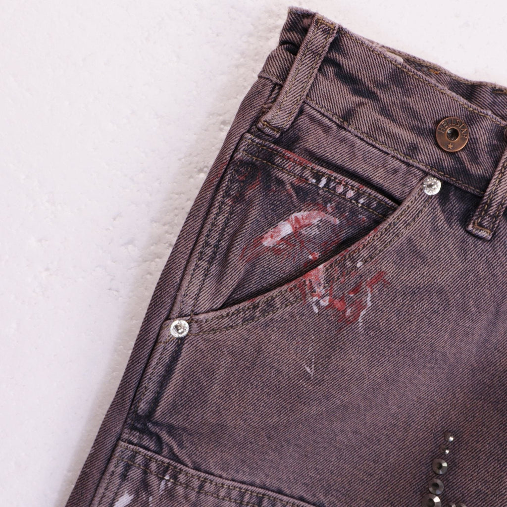 Hellstar Flame Rhinestone Denim Shorts — detail