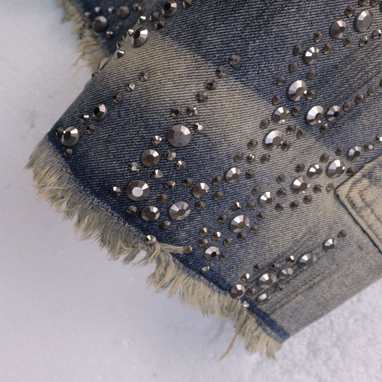 Hellstar Flame Rhinestone Denim Shorts — detail