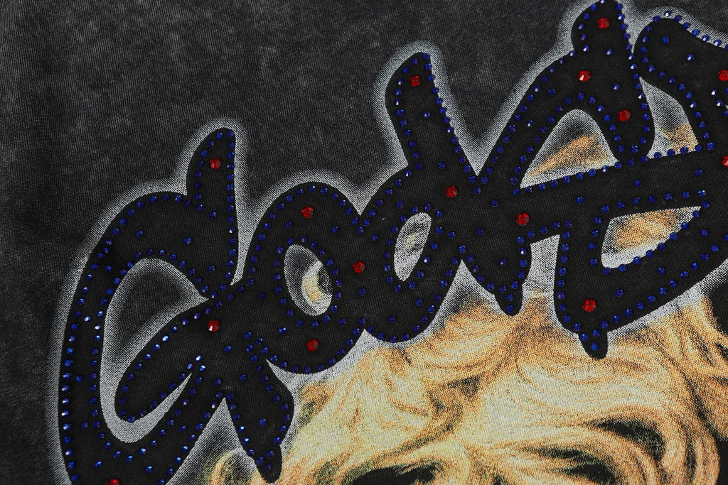 Godspeed Distressed Rhinestone Graphic T-Shirt — detail