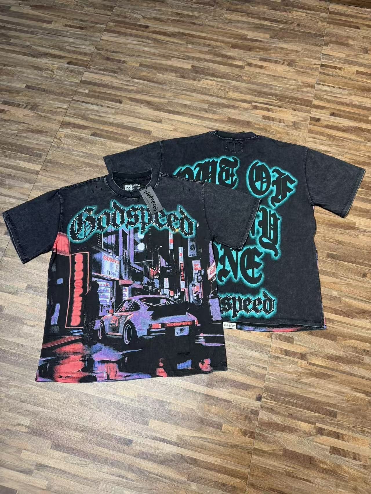 Godspeed City Car Rhinestone Graphic T-Shirt — context