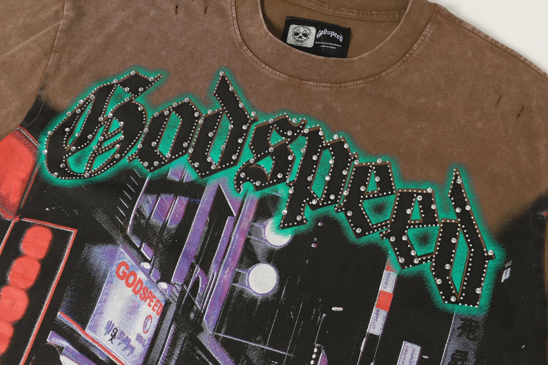 Godspeed City Car Rhinestone Graphic T-Shirt — detail