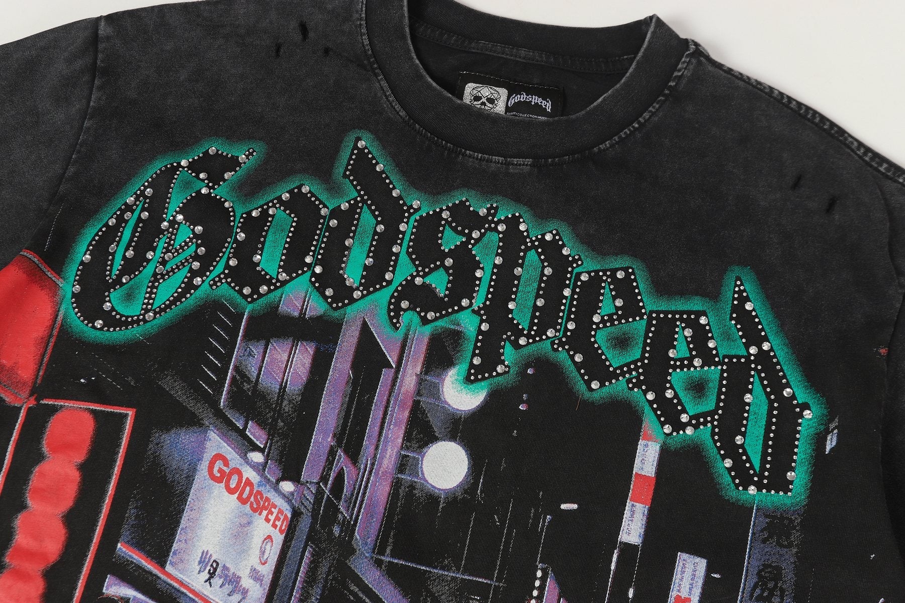 Godspeed City Car Rhinestone Graphic T-Shirt — detail