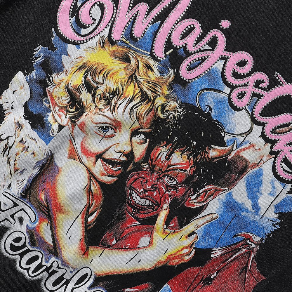 MAJESTIK We Are Friend Rhinestone Graphic T-Shirt — detail