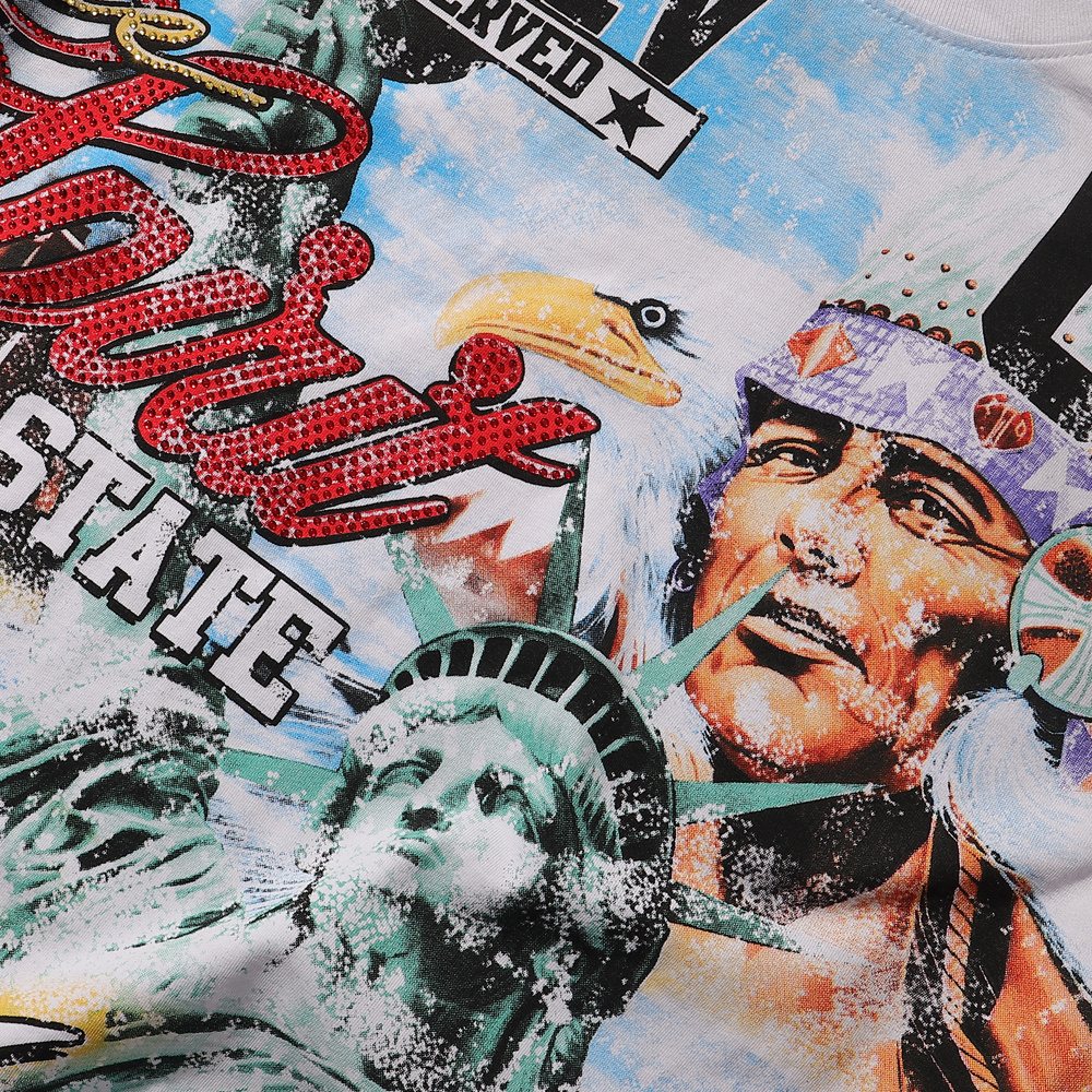 MAJESTIK Liberty Statue Rhinestone Graphic T-Shirt — detail