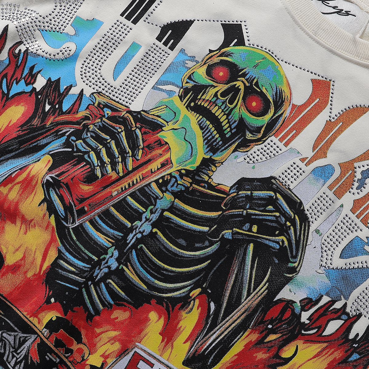 BKYS Revival Rhinestone Skeleton Car Cropped T-Shirt — detail