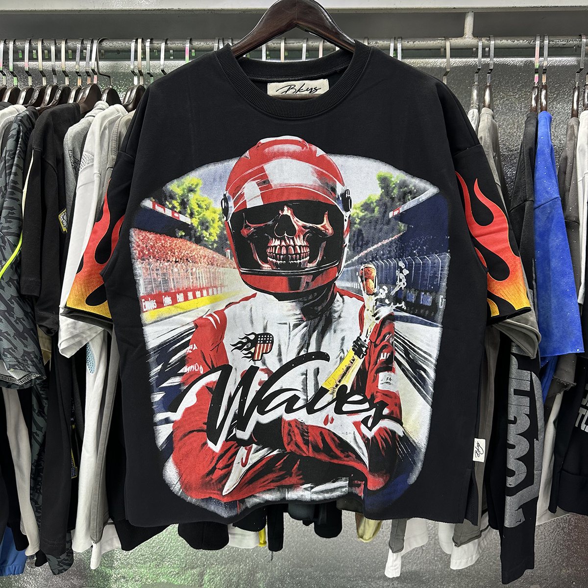 BKYS Revival Racing Skull Graphic Cropped T-Shirt — context