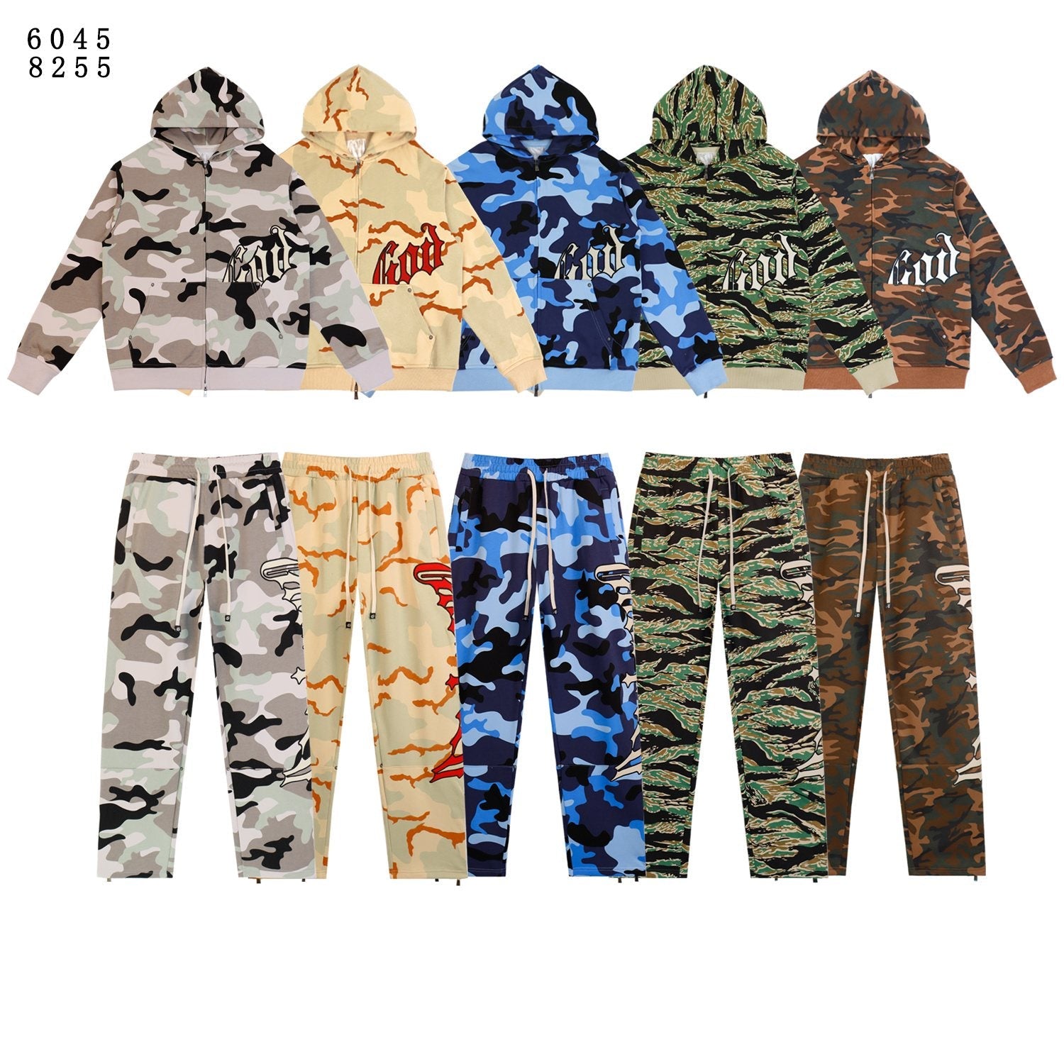 Godspeed Camo Embroidered Hoodie & Pants Matching Set — comparison