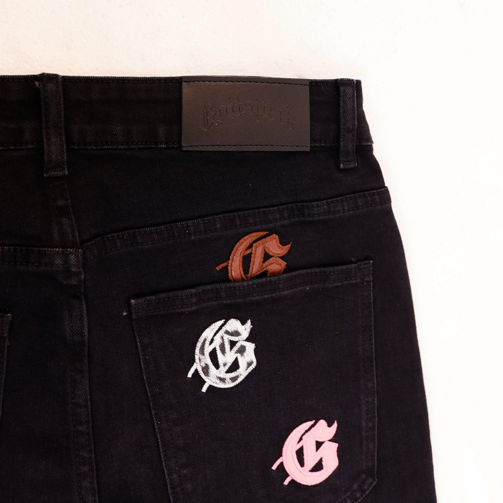 Godspeed Embroidered Flared Jeans — detail