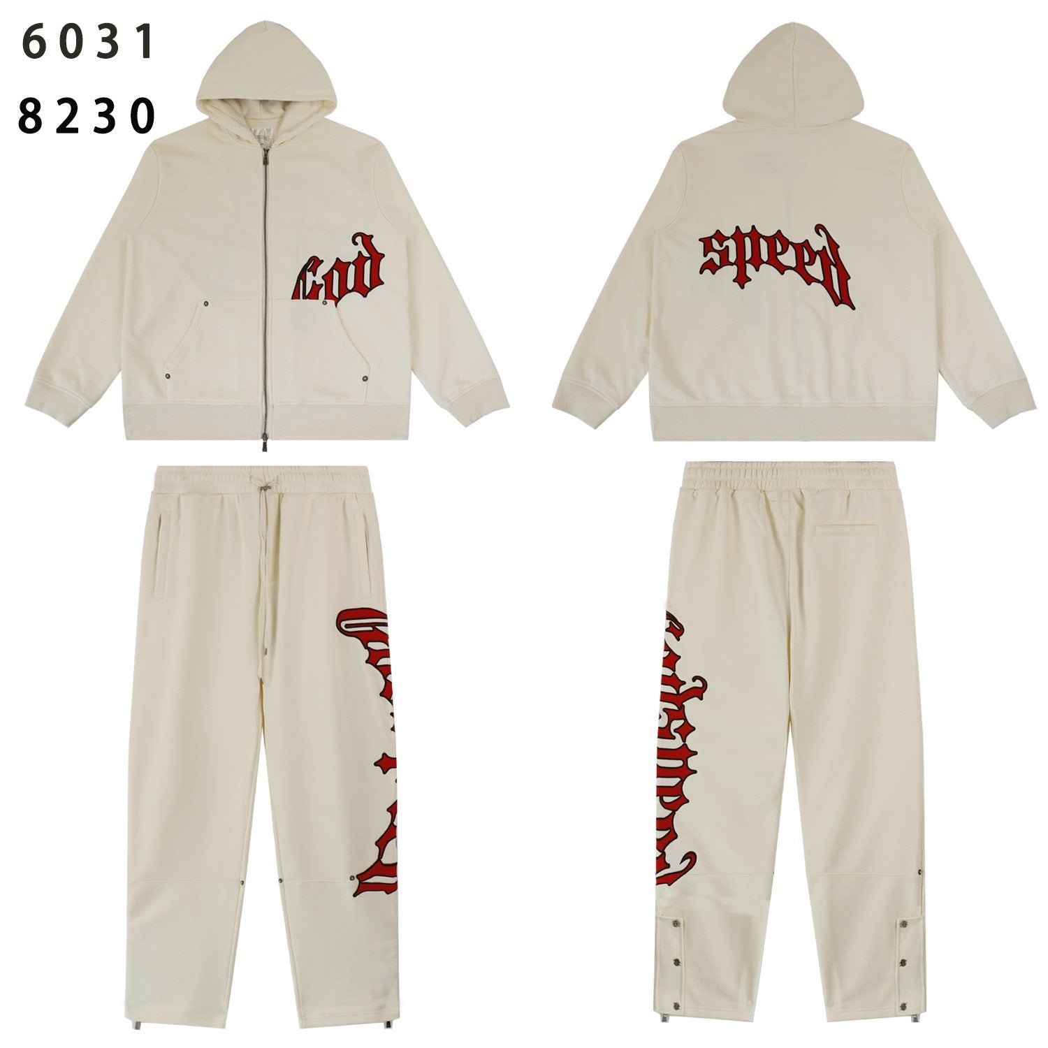 Godspeed Red Gothic Print Zip Hoodie Tracksuit Set — front