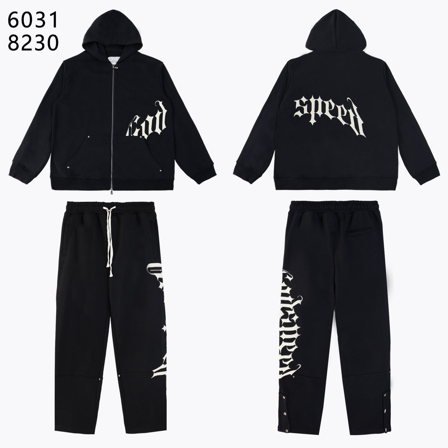 Godspeed White Gothic Zip Hoodie & Jogger Matching Set — front