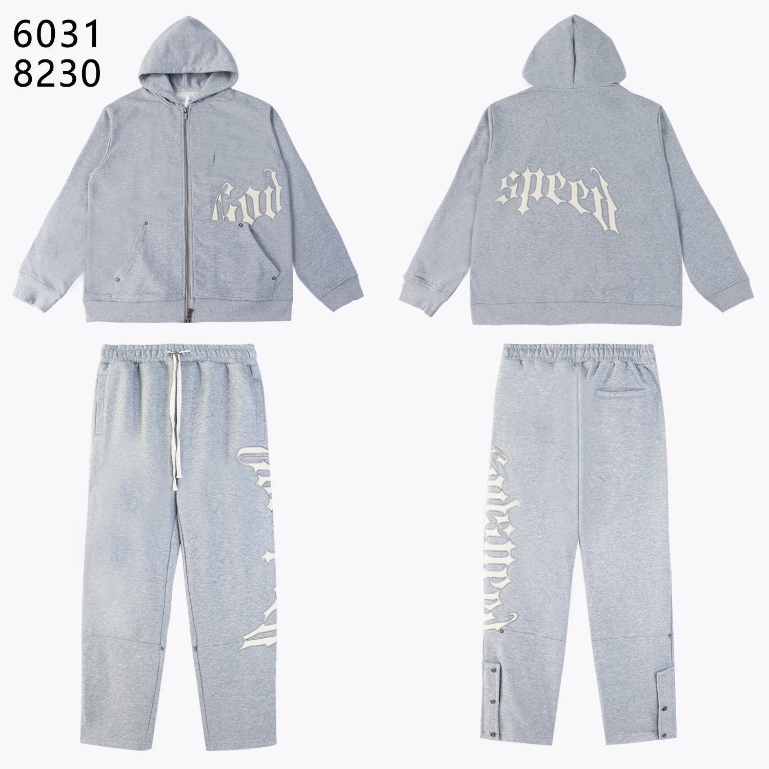 Godspeed White Gothic Zip Hoodie & Jogger Matching Set — front