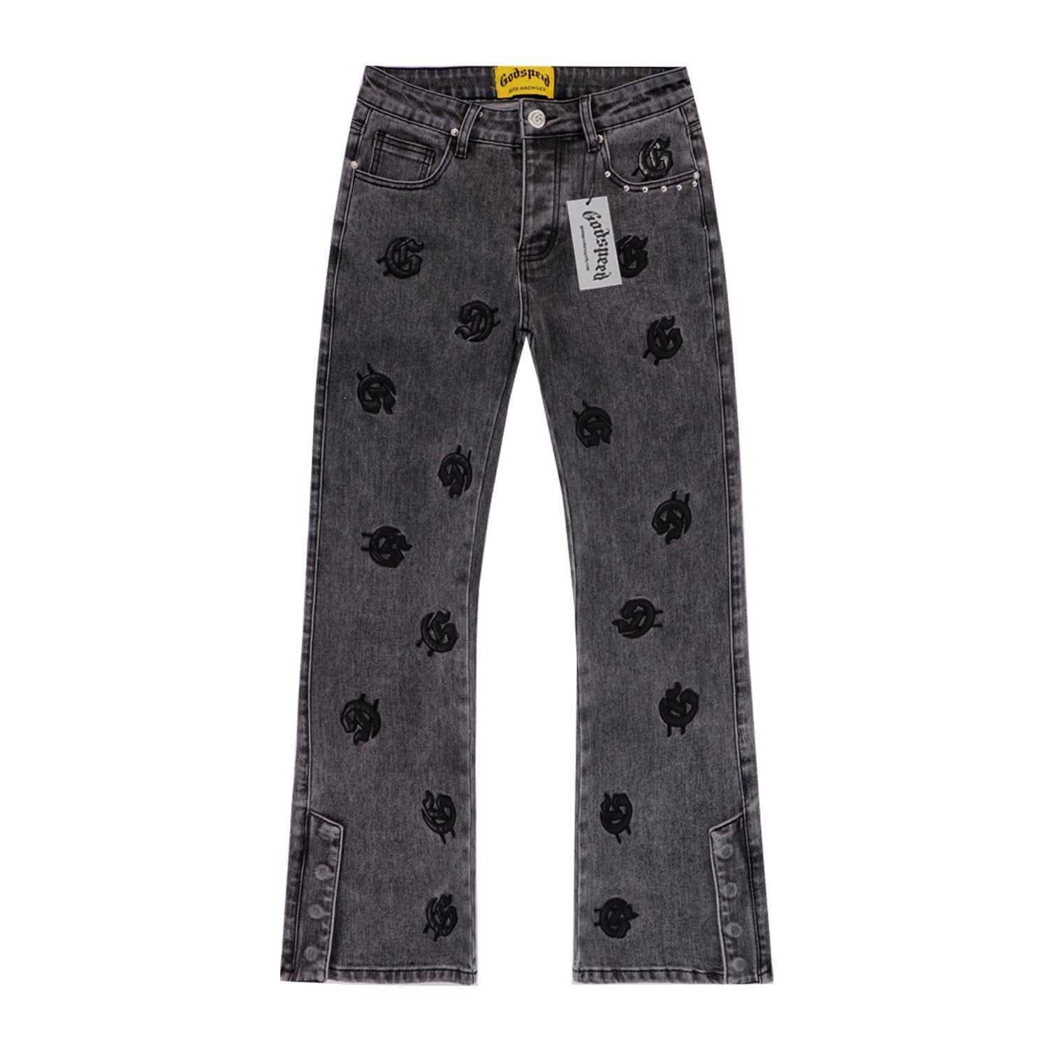 Godspeed Embroidered Washed Flared Jeans — front
