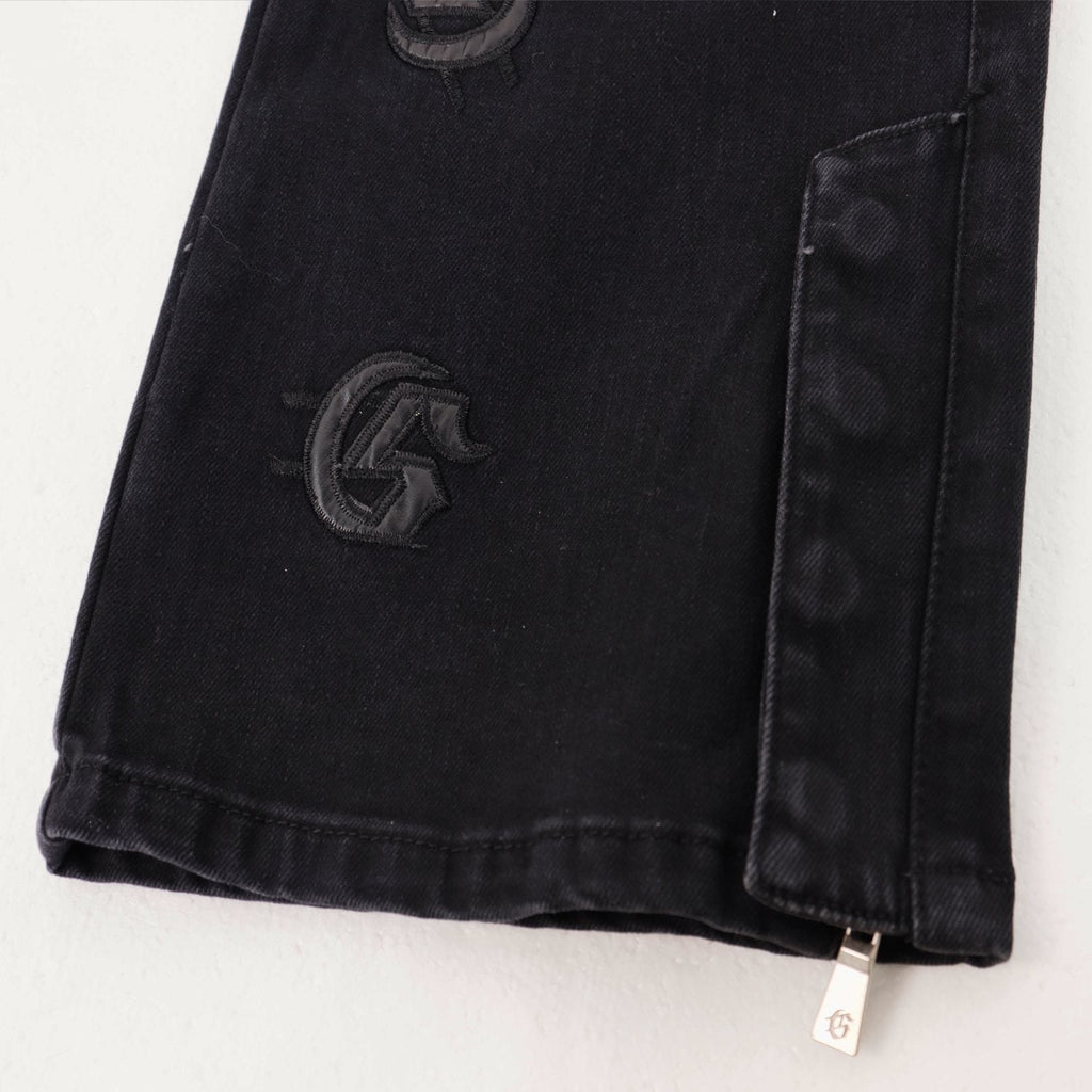 Godspeed Embroidered Washed Flared Jeans — detail