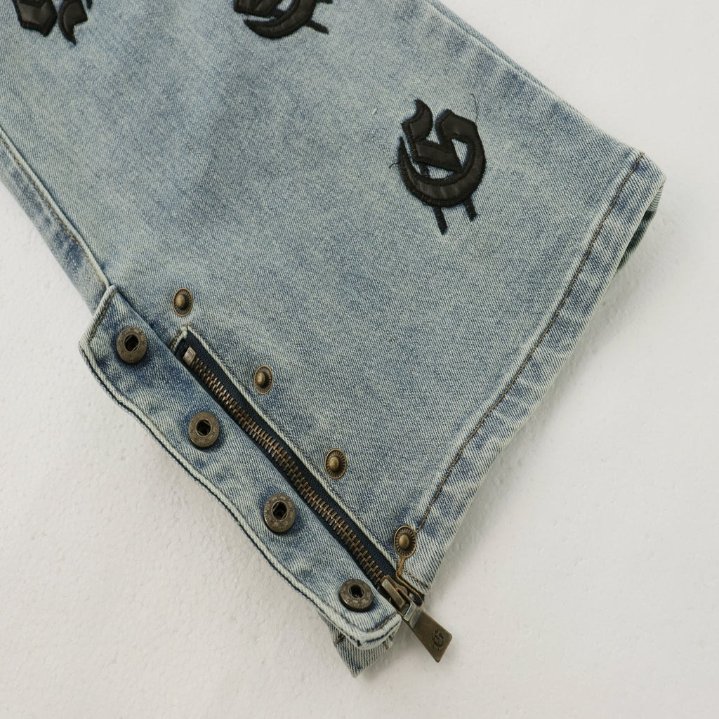 Godspeed Embroidered Washed Flared Jeans — detail