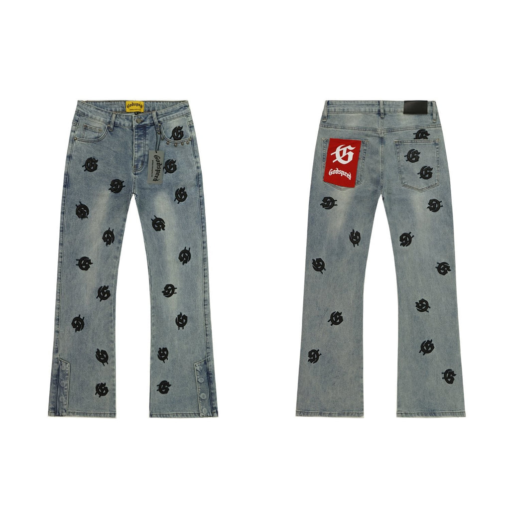 Godspeed Embroidered Washed Flared Jeans — hero