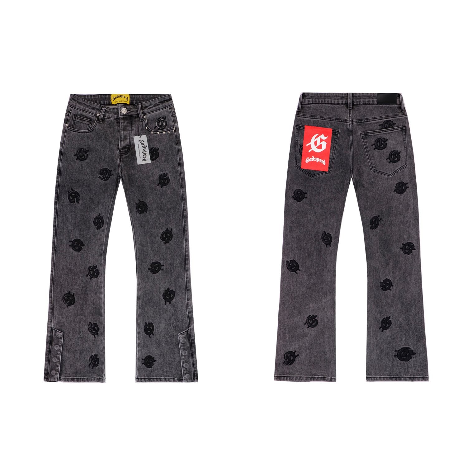 Godspeed Embroidered Washed Flared Jeans — front