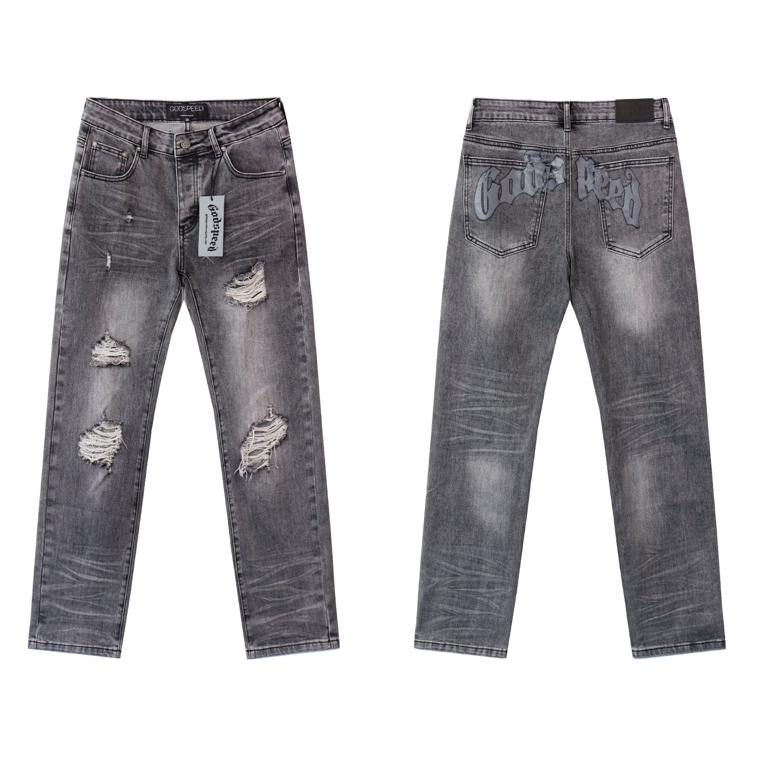 Godspeed Washed Distressed Jeans — front