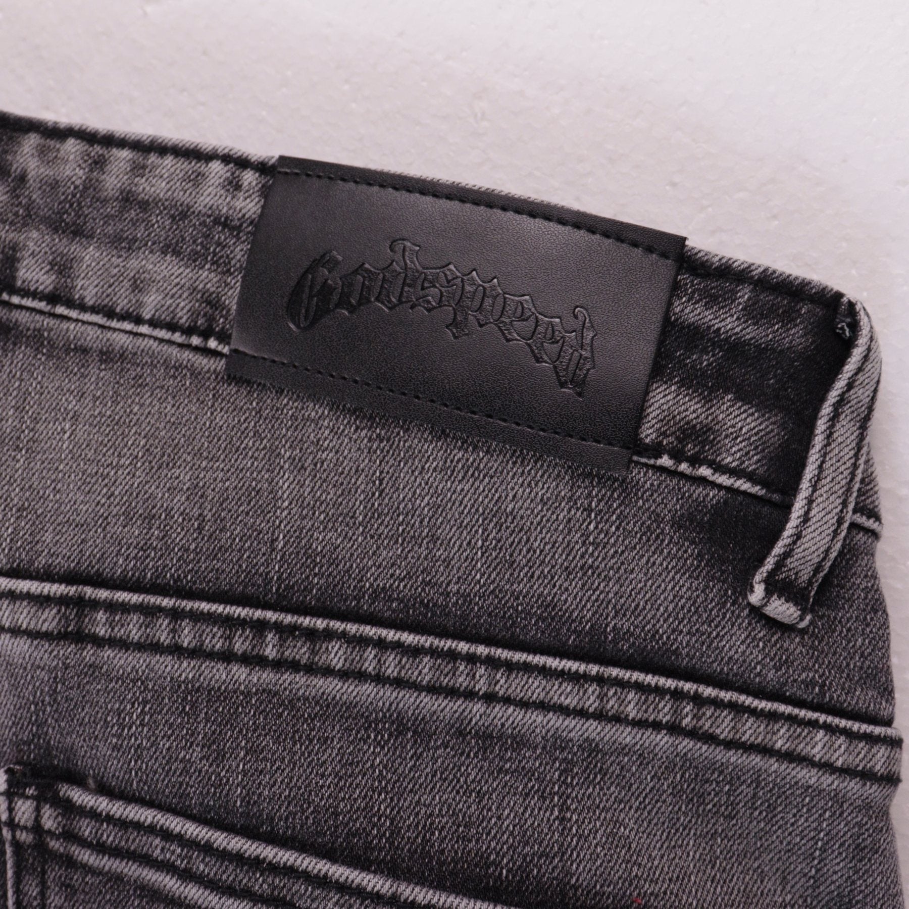 Godspeed Embroidered Denim Shorts — detail