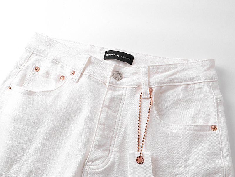 Purple Brand White Distressed Slim Jeans — detail