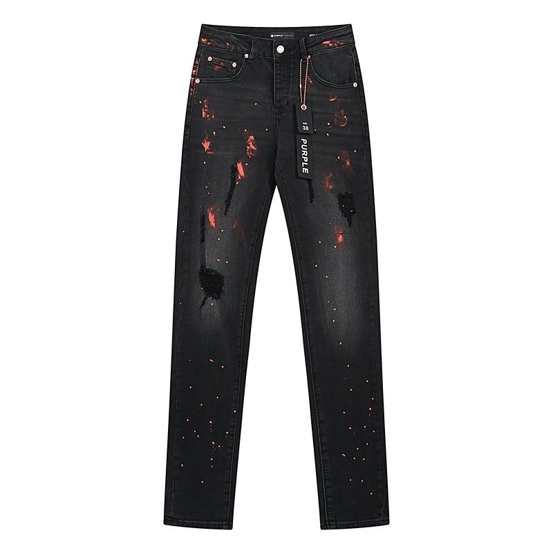 Purple Brand Black Paint-Splatter Distressed Jeans — front