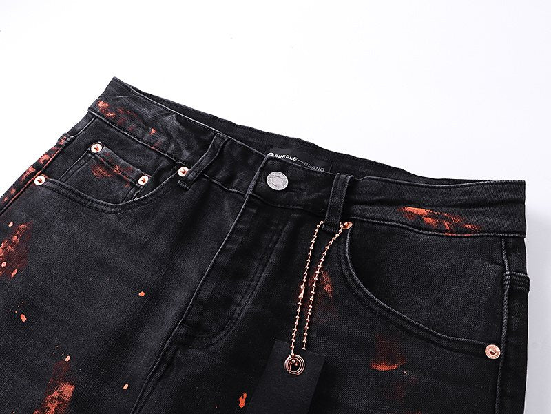 Purple Brand Black Paint-Splatter Distressed Jeans — detail