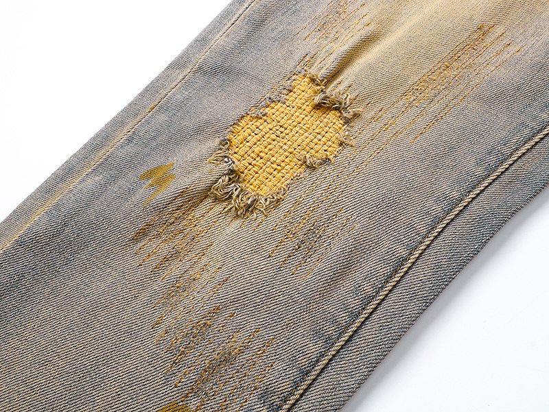 Purple Brand Light Blue Distressed Slim Tapered Jeans — detail