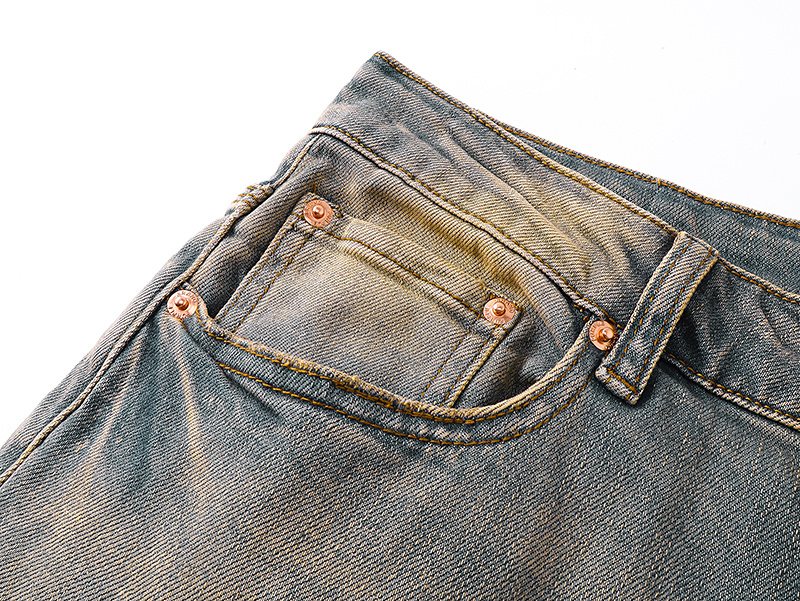Purple Brand Light Blue Distressed Slim Tapered Jeans — detail