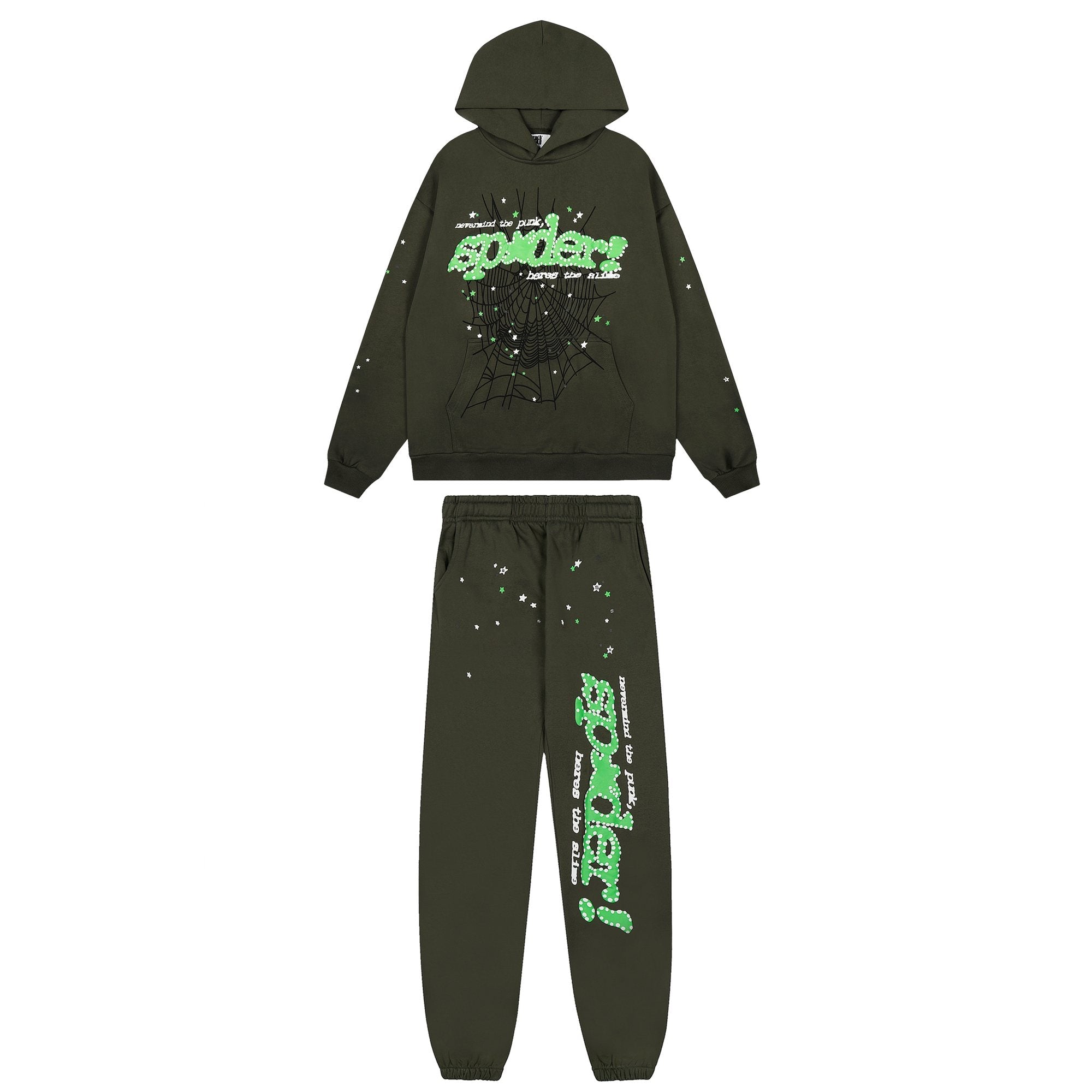 Sp5der Olive Green Spiderweb Graphic Matching Set — hero