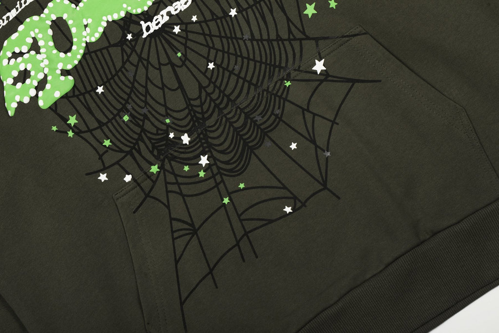 Sp5der Olive Green Spiderweb Graphic Matching Set — detail