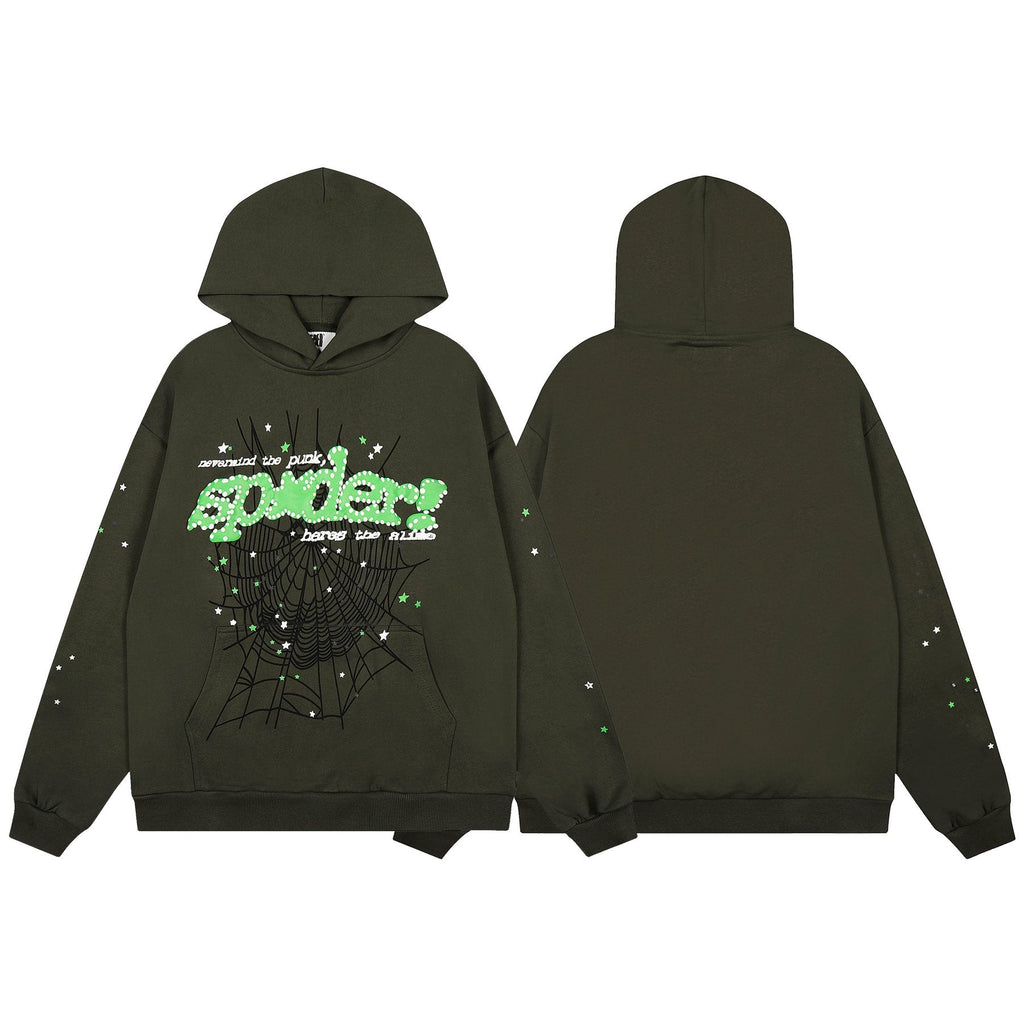 Sp5der Olive Green Spiderweb Graphic Matching Set — front