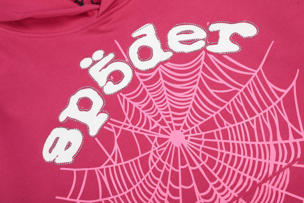 Sp5der Pink Spiderweb Graphic Hoodie — detail