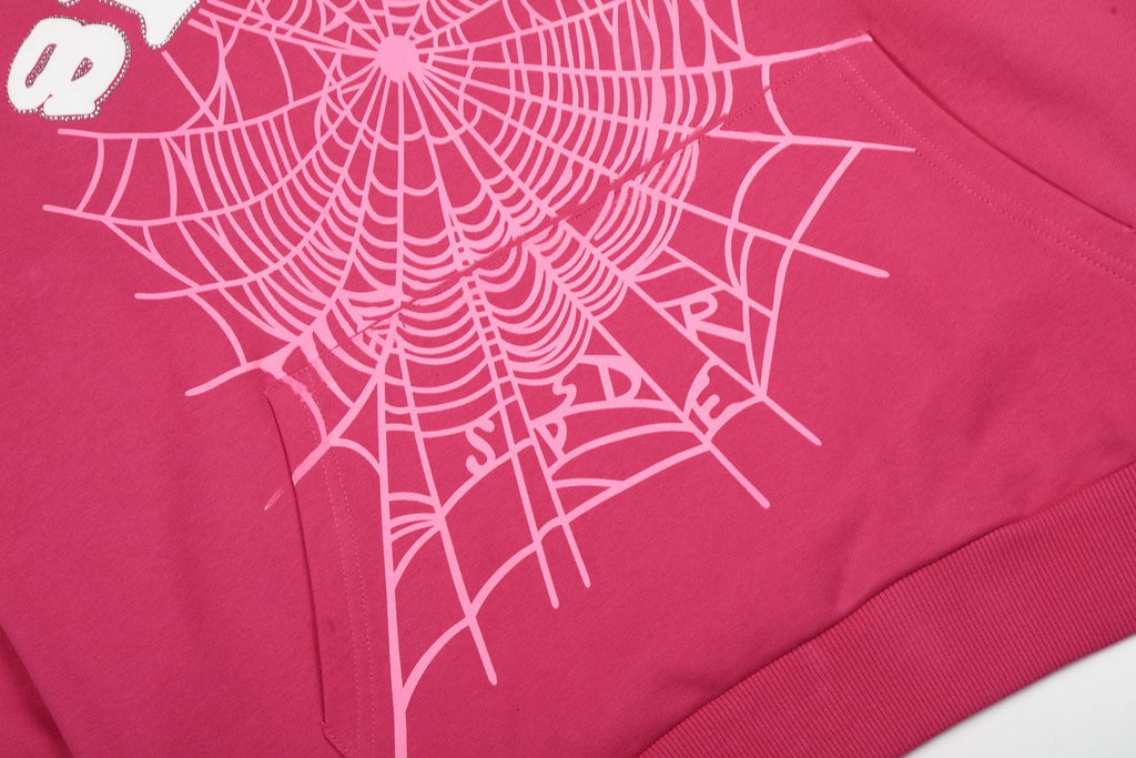 Sp5der Pink Spiderweb Graphic Hoodie — detail