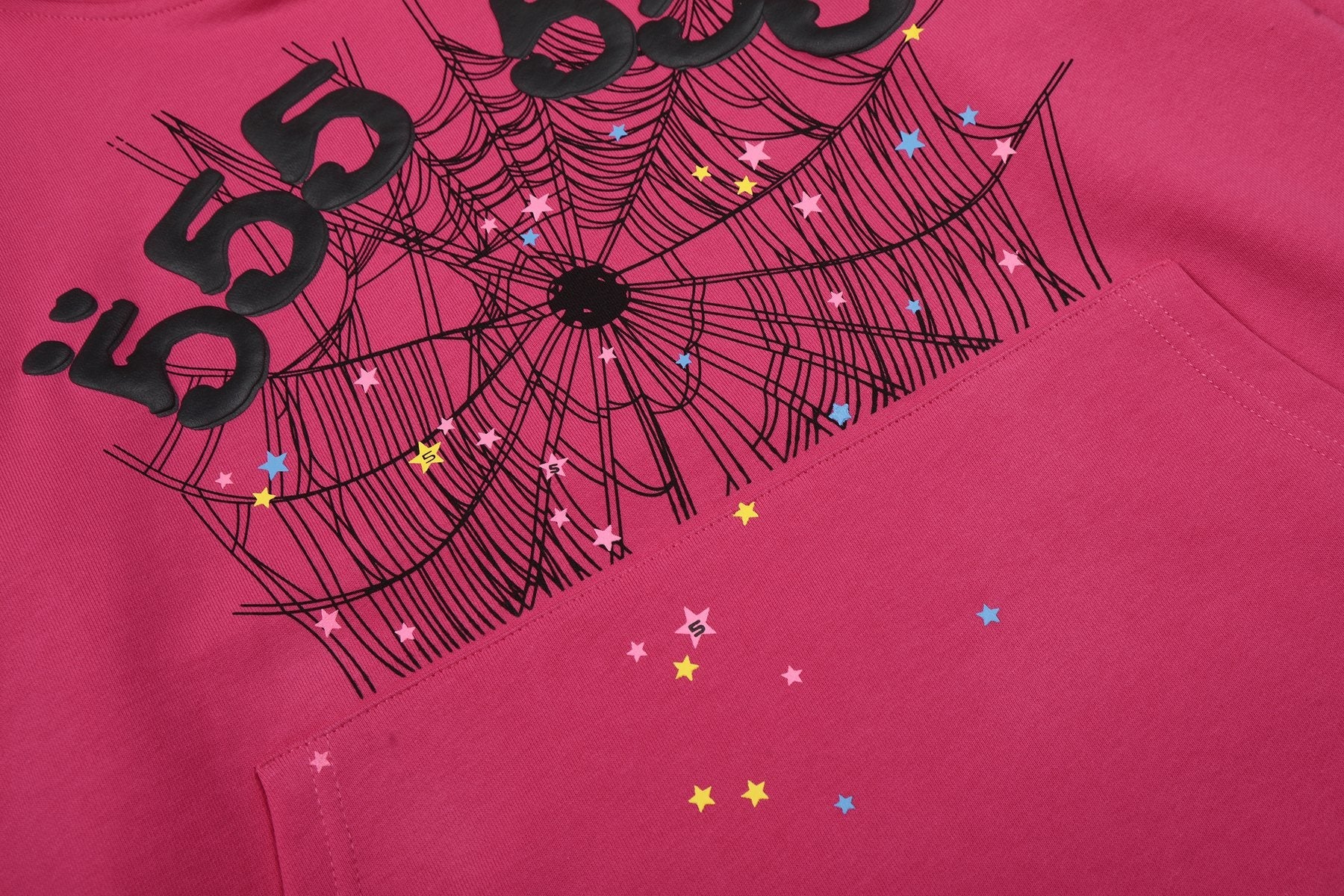 Sp5der Pink Spiderweb Graphic Hoodie & Sweatpants Matching Set — detail