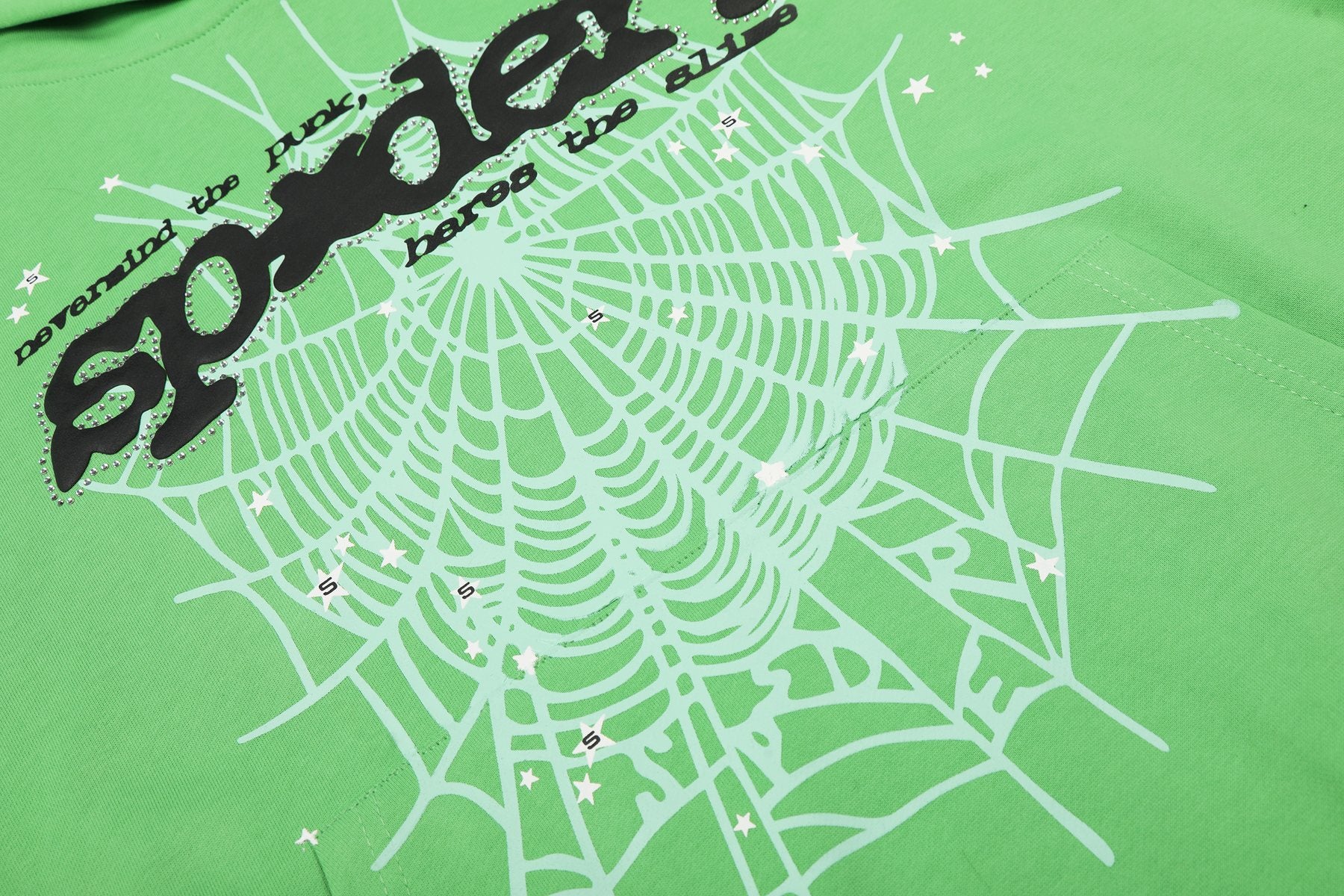 Sp5der Green Web Graphic Hoodie & Pants Matching Set — detail
