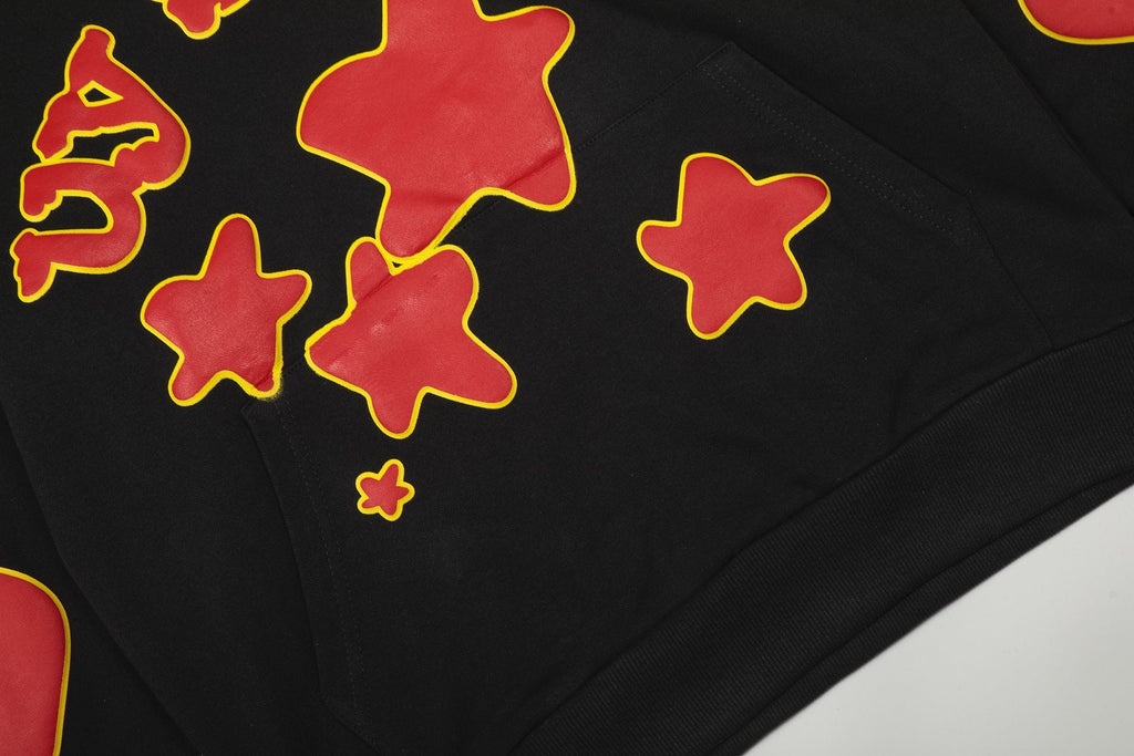 Sp5der Red & Yellow Graphic Hoodie — detail