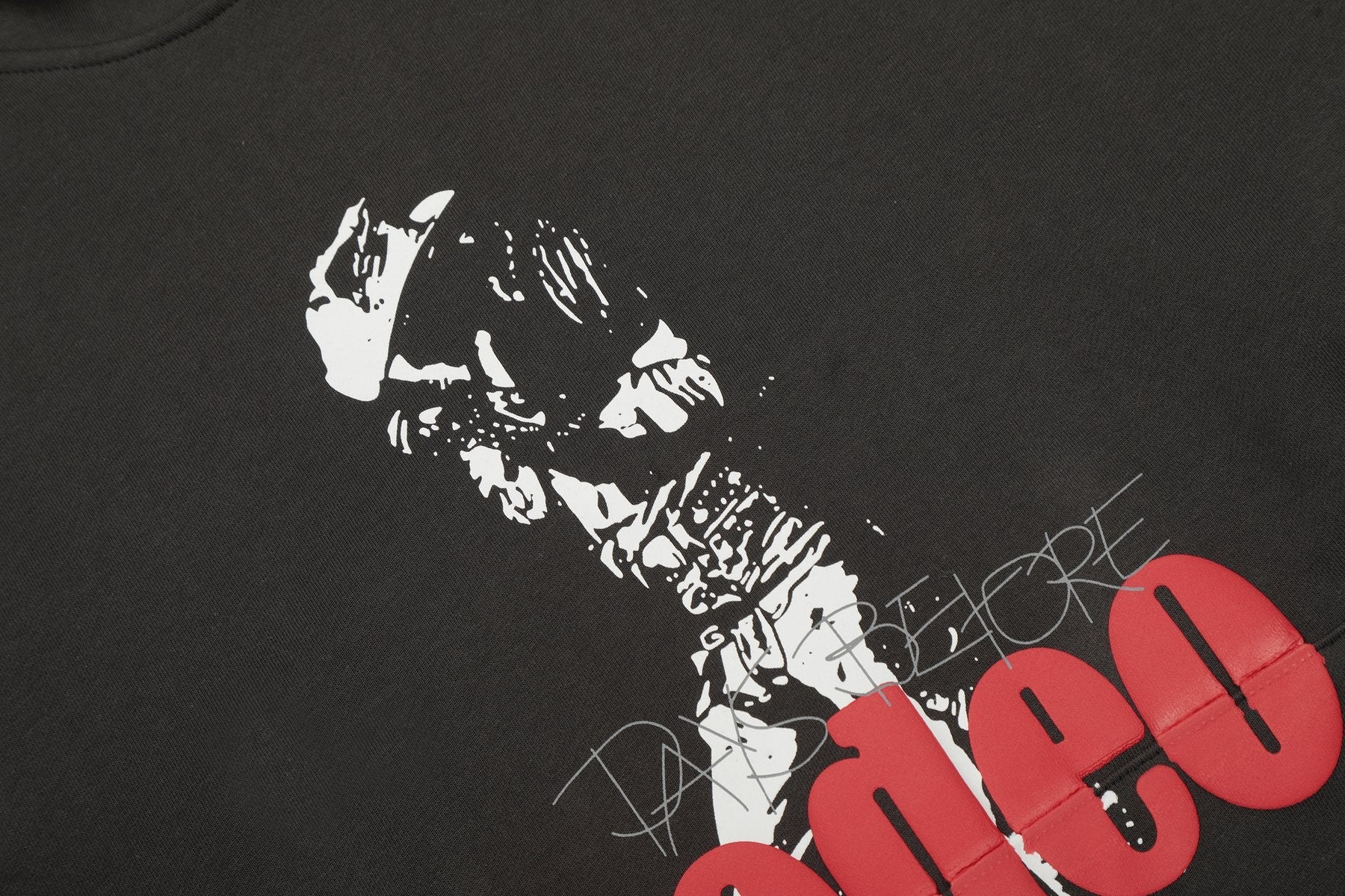 Sp5der Black Graphic Hoodie — detail