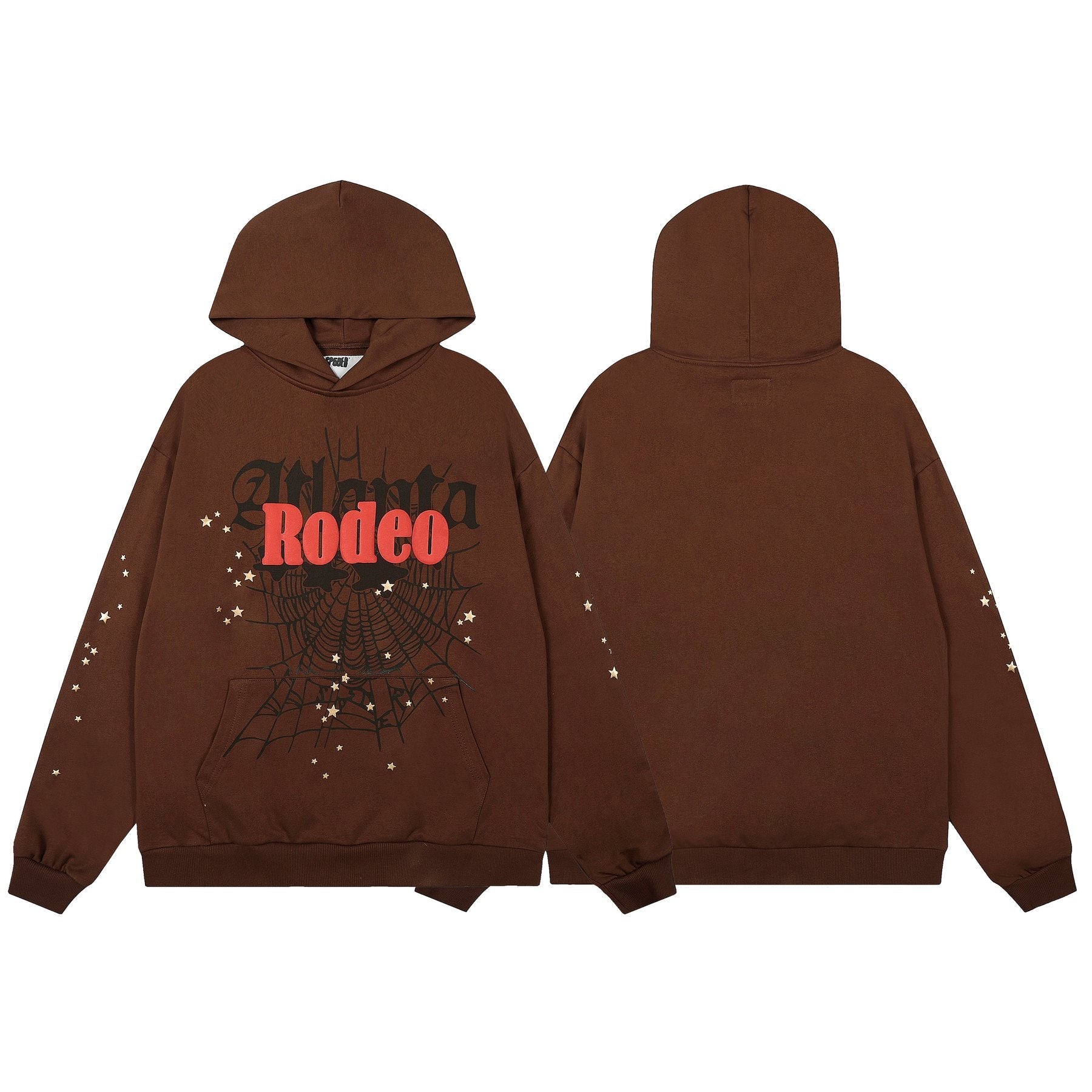 Sp5der Brown Western Spiderweb Graphic Hoodie — front