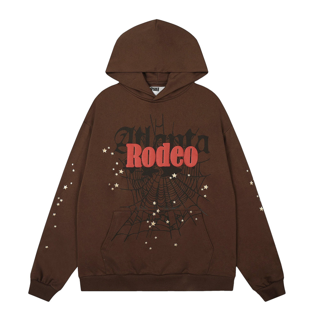 Sp5der Brown Western Spiderweb Graphic Hoodie — hero