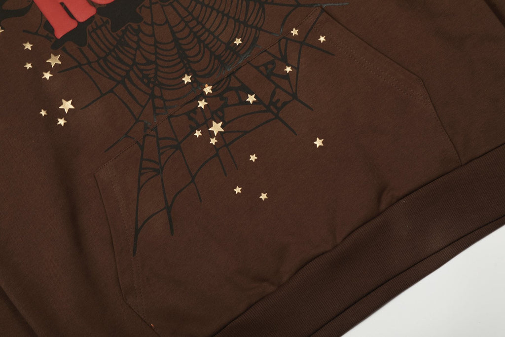 Sp5der Brown Western Spiderweb Graphic Hoodie — detail